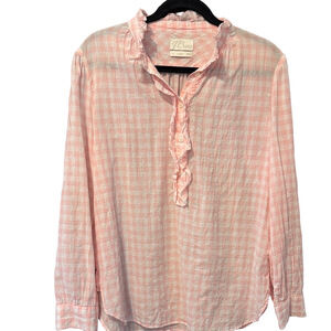 J. Crew Classic-Fit Ruffle Popover in Crinkle Gingham Lightweight Blouse